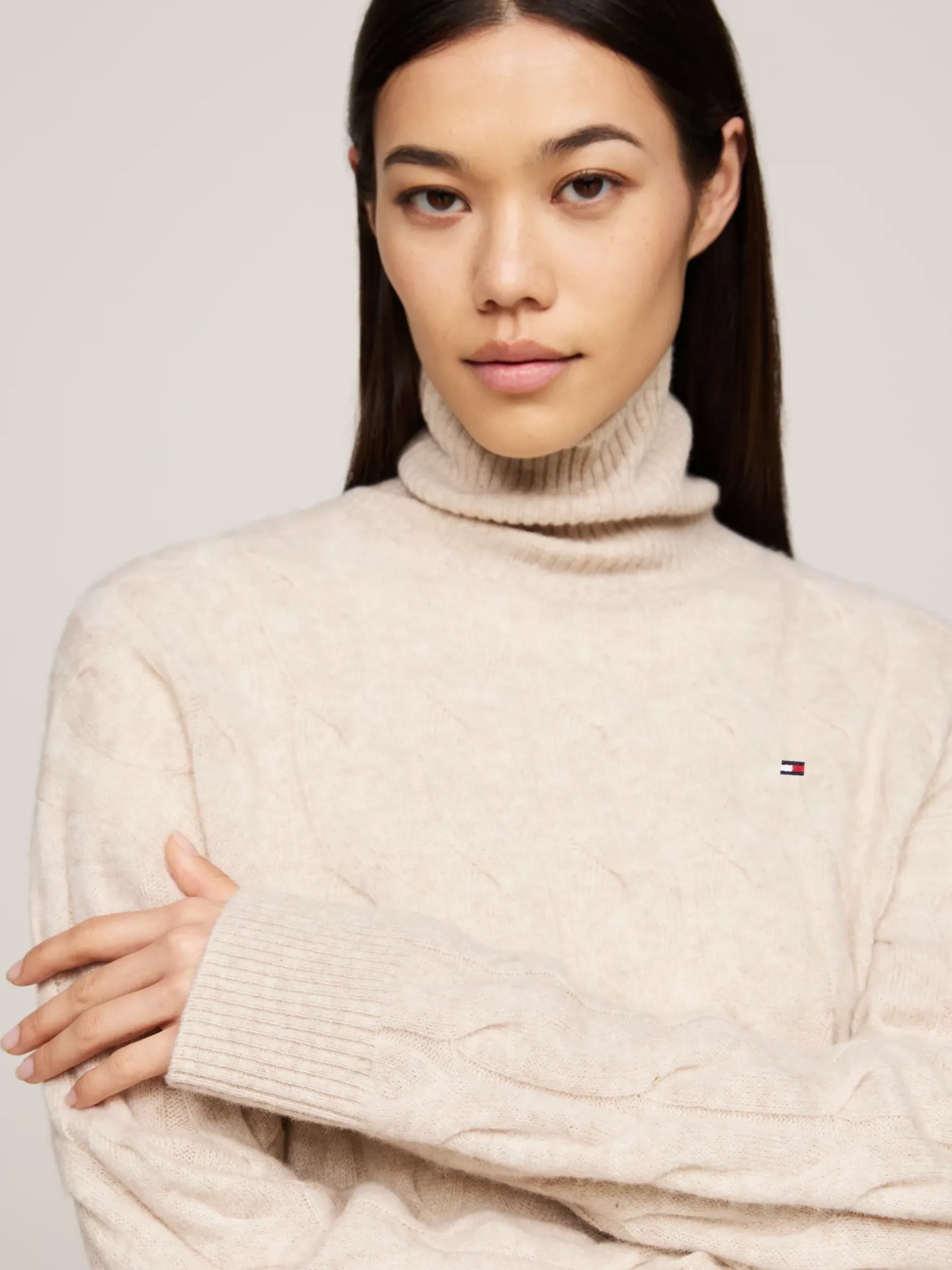 Swetry Z Golfem|Swetry*Tommy Hilfiger Sweter Z Czystej Wełny Z Golfem CLASSIC BEIGE HEATHER