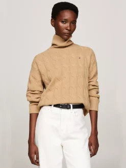 Swetry Z Golfem|Swetry*Tommy Hilfiger Sweter Z Czystej Wełny Z Golfem CLASSIC KHAKI