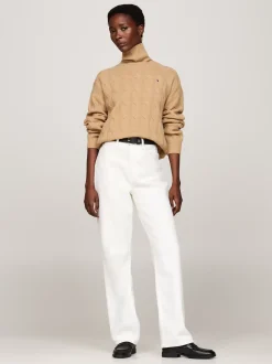Swetry Z Golfem|Swetry*Tommy Hilfiger Sweter Z Czystej Wełny Z Golfem CLASSIC KHAKI
