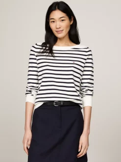 Swetry Z Okrągłym Dekoltem|Swetry*Tommy Hilfiger Sweter Z Dekoltem W łódkę I Flagą IVORY PETAL/ DESERT SKY STP