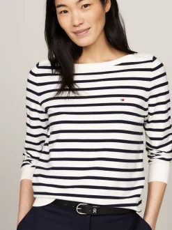 Swetry Z Okrągłym Dekoltem|Swetry*Tommy Hilfiger Sweter Z Dekoltem W łódkę I Flagą IVORY PETAL/ DESERT SKY STP