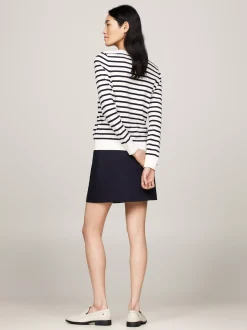 Swetry Z Okrągłym Dekoltem|Swetry*Tommy Hilfiger Sweter Z Dekoltem W łódkę I Flagą IVORY PETAL/ DESERT SKY STP