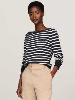Swetry Z Okrągłym Dekoltem|Swetry*Tommy Hilfiger Sweter Z Dekoltem W łódkę I Flagą BRETON STP DESERT SKY/ IVORY PETAL