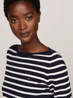Swetry Z Okrągłym Dekoltem|Swetry*Tommy Hilfiger Sweter Z Dekoltem W łódkę I Flagą BRETON STP DESERT SKY/ IVORY PETAL