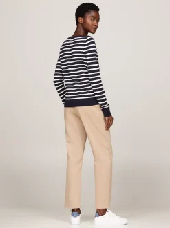 Swetry Z Okrągłym Dekoltem|Swetry*Tommy Hilfiger Sweter Z Dekoltem W łódkę I Flagą BRETON STP DESERT SKY/ IVORY PETAL