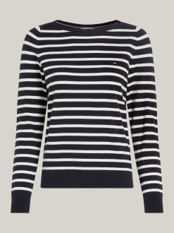 Swetry Z Okrągłym Dekoltem|Swetry*Tommy Hilfiger Sweter Z Dekoltem W łódkę I Flagą BRETON STP DESERT SKY/ IVORY PETAL