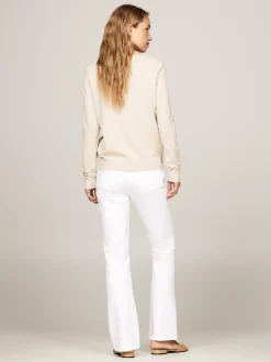 Swetry Z Okrągłym Dekoltem|Swetry*Tommy Hilfiger Sweter Z Dekoltem W łódkę I Flagą CLASSIC BEIGE