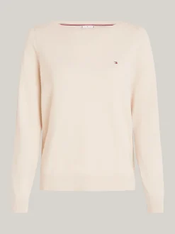 Swetry Z Okrągłym Dekoltem|Swetry*Tommy Hilfiger Sweter Z Dekoltem W łódkę I Flagą CLASSIC BEIGE