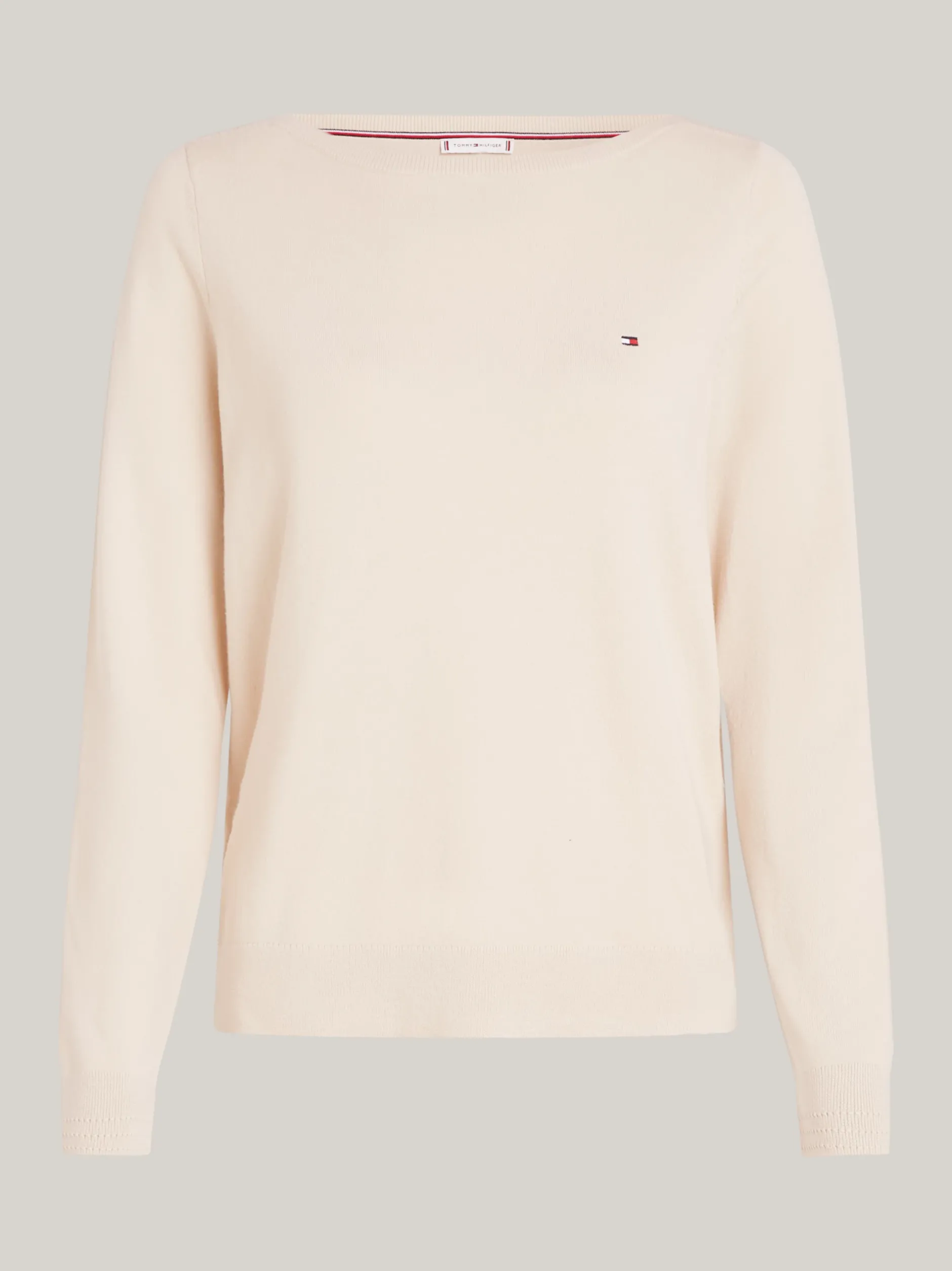 Swetry Z Okrągłym Dekoltem|Swetry*Tommy Hilfiger Sweter Z Dekoltem W łódkę I Flagą CLASSIC BEIGE