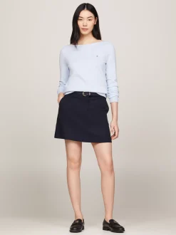 Swetry Z Okrągłym Dekoltem|Swetry*Tommy Hilfiger Sweter Z Dekoltem W łódkę I Flagą BREEZY BLUE