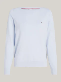 Swetry Z Okrągłym Dekoltem|Swetry*Tommy Hilfiger Sweter Z Dekoltem W łódkę I Flagą BREEZY BLUE