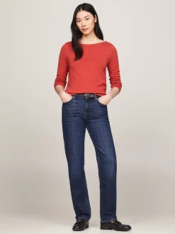 Swetry Z Okrągłym Dekoltem|Swetry*Tommy Hilfiger Sweter Z Dekoltem W łódkę I Flagą TERRA RED