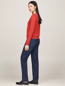 Swetry Z Okrągłym Dekoltem|Swetry*Tommy Hilfiger Sweter Z Dekoltem W łódkę I Flagą TERRA RED