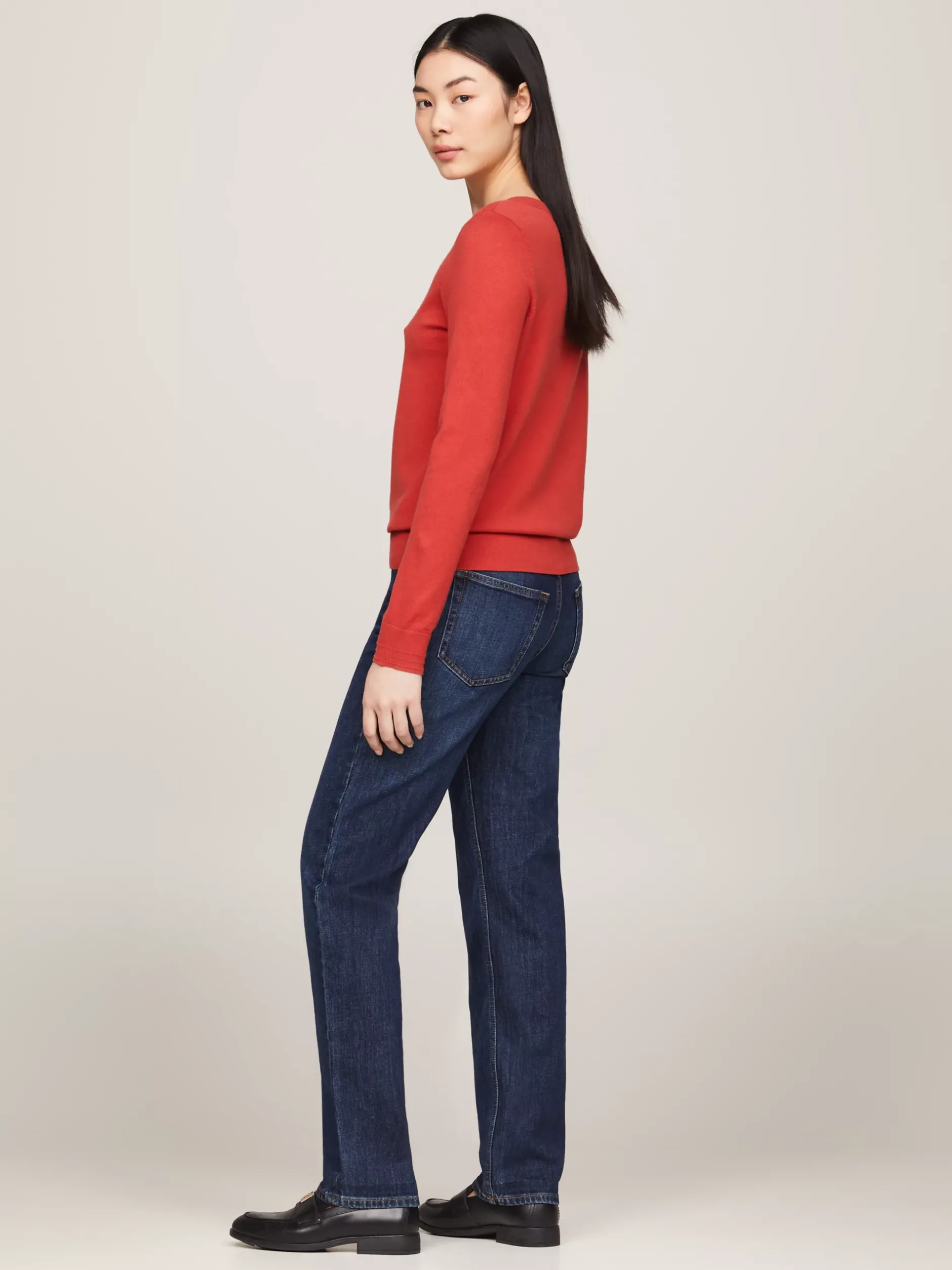 Swetry Z Okrągłym Dekoltem|Swetry*Tommy Hilfiger Sweter Z Dekoltem W łódkę I Flagą TERRA RED