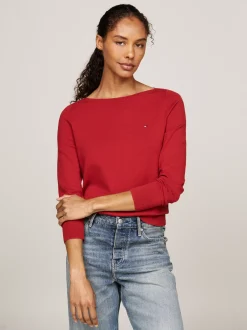 Swetry Z Okrągłym Dekoltem|Swetry*Tommy Hilfiger Sweter Z Dekoltem W łódkę I Flagą DARK MAGMA