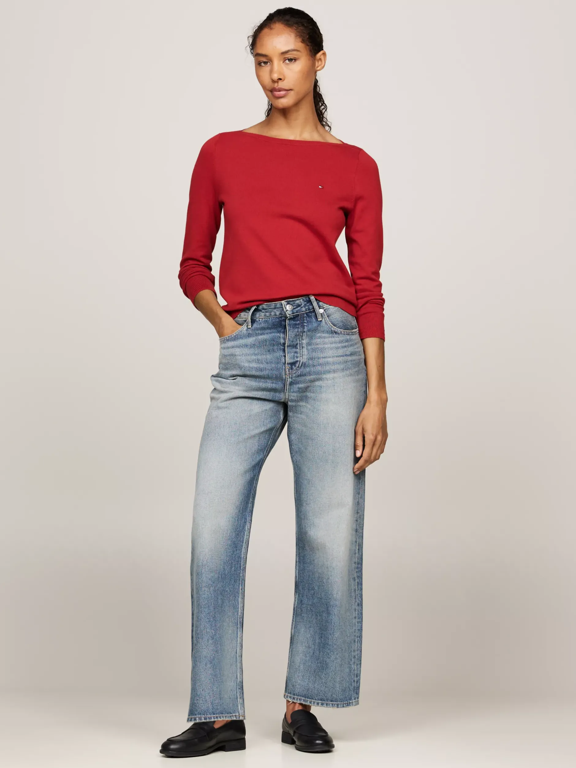 Swetry Z Okrągłym Dekoltem|Swetry*Tommy Hilfiger Sweter Z Dekoltem W łódkę I Flagą DARK MAGMA