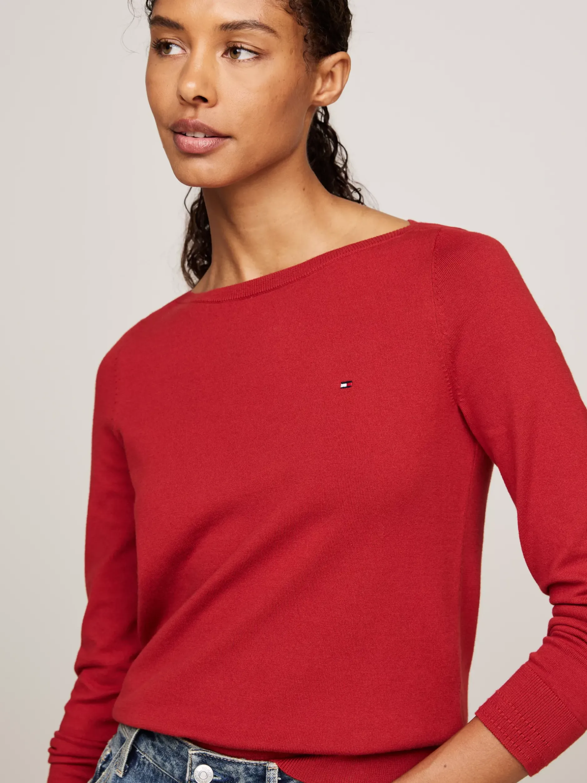 Swetry Z Okrągłym Dekoltem|Swetry*Tommy Hilfiger Sweter Z Dekoltem W łódkę I Flagą DARK MAGMA