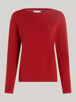 Swetry Z Okrągłym Dekoltem|Swetry*Tommy Hilfiger Sweter Z Dekoltem W łódkę I Flagą DARK MAGMA