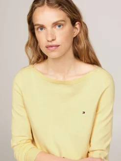 Swetry Z Okrągłym Dekoltem|Swetry*Tommy Hilfiger Sweter Z Dekoltem W łódkę I Flagą LEMON ZEST