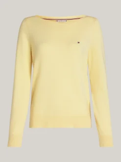 Swetry Z Okrągłym Dekoltem|Swetry*Tommy Hilfiger Sweter Z Dekoltem W łódkę I Flagą LEMON ZEST