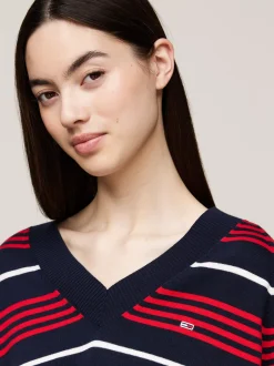 Swetry|Dzianina*Tommy Hilfiger Sweter Z Dekoltem W Szpic I Wzorem W Paski DARK NIGHT NAVY / STRIPE