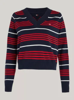 Swetry|Dzianina*Tommy Hilfiger Sweter Z Dekoltem W Szpic I Wzorem W Paski DARK NIGHT NAVY / STRIPE