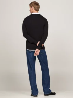 Swetry Z Okrągłym Dekoltem|Swetry*Tommy Hilfiger Sweter Z Dekoltem W Szpic I Flagą BLACK