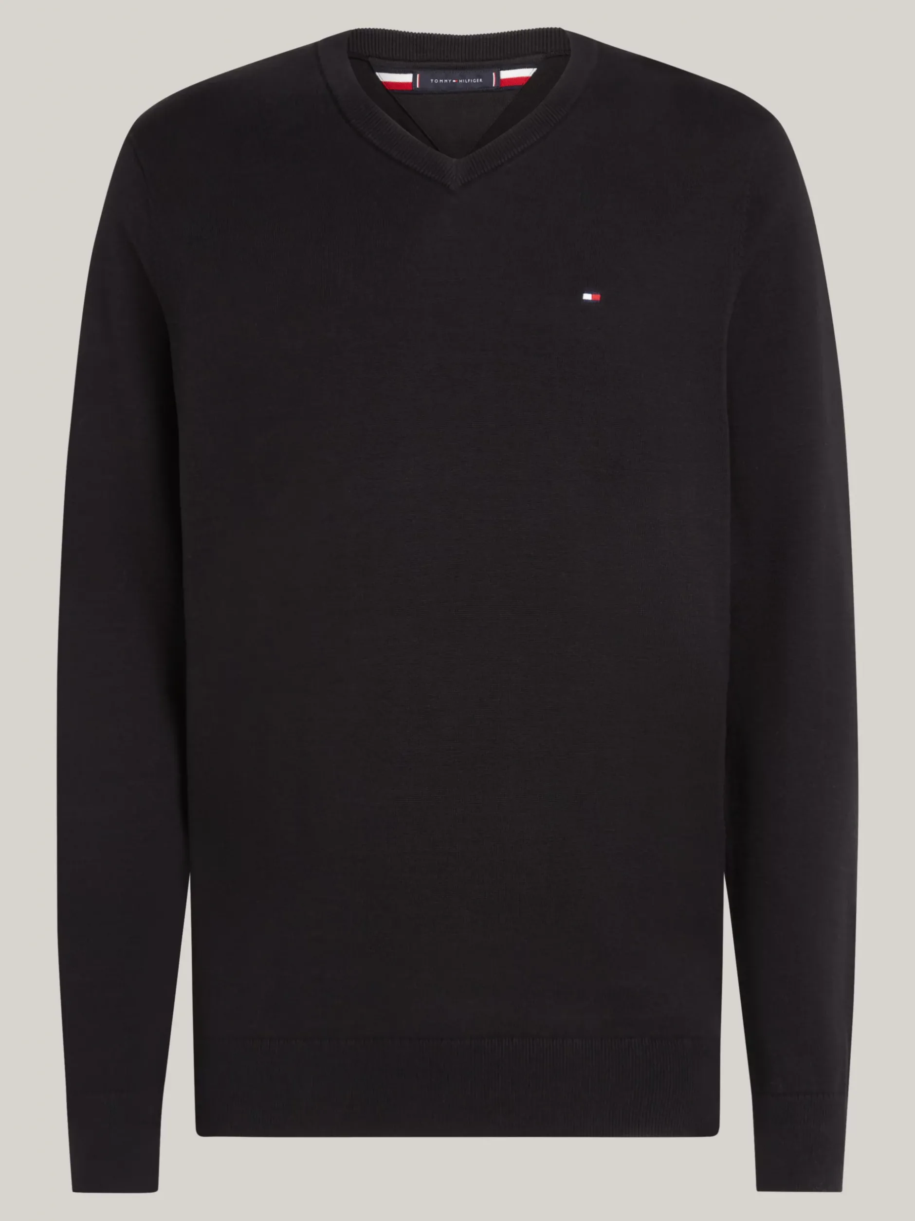 Swetry Z Okrągłym Dekoltem|Swetry*Tommy Hilfiger Sweter Z Dekoltem W Szpic I Flagą BLACK