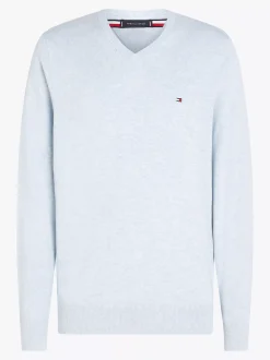 Swetry Z Okrągłym Dekoltem|Swetry*Tommy Hilfiger Sweter Z Dekoltem W Szpic I Flagą VESSEL BLUE HEATHER