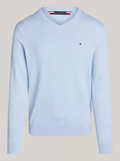 Swetry Z Okrągłym Dekoltem|Swetry*Tommy Hilfiger Sweter Z Dekoltem W Szpic I Flagą AEGEAN SEA HEATHER