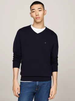 Swetry Z Okrągłym Dekoltem|Swetry*Tommy Hilfiger Sweter Z Dekoltem W Szpic I Flagą DESERT SKY