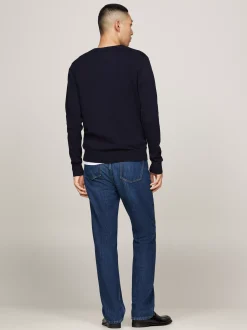 Swetry Z Okrągłym Dekoltem|Swetry*Tommy Hilfiger Sweter Z Dekoltem W Szpic I Flagą DESERT SKY