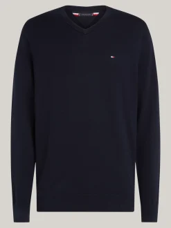 Swetry Z Okrągłym Dekoltem|Swetry*Tommy Hilfiger Sweter Z Dekoltem W Szpic I Flagą DESERT SKY