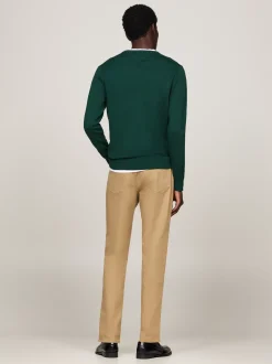 Swetry Z Okrągłym Dekoltem|Swetry*Tommy Hilfiger Sweter Z Dekoltem W Szpic I Flagą ORNAMENTAL GREEN