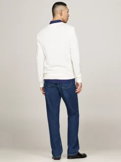 Swetry Z Okrągłym Dekoltem|Swetry*Tommy Hilfiger Sweter Z Dekoltem W Szpic I Flagą IVORY