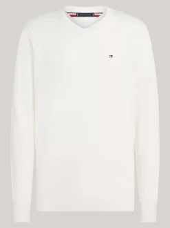 Swetry Z Okrągłym Dekoltem|Swetry*Tommy Hilfiger Sweter Z Dekoltem W Szpic I Flagą IVORY