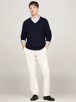 Swetry|Dzianina*Tommy Hilfiger Sweter Z Dekoltem W Szpic Z Kaszmirem DESERT SKY