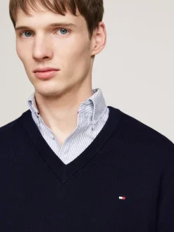Swetry|Dzianina*Tommy Hilfiger Sweter Z Dekoltem W Szpic Z Kaszmirem DESERT SKY