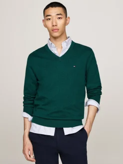 Swetry|Dzianina*Tommy Hilfiger Sweter Z Dekoltem W Szpic Z Kaszmirem ORNAMENTAL GREEN HEATHER