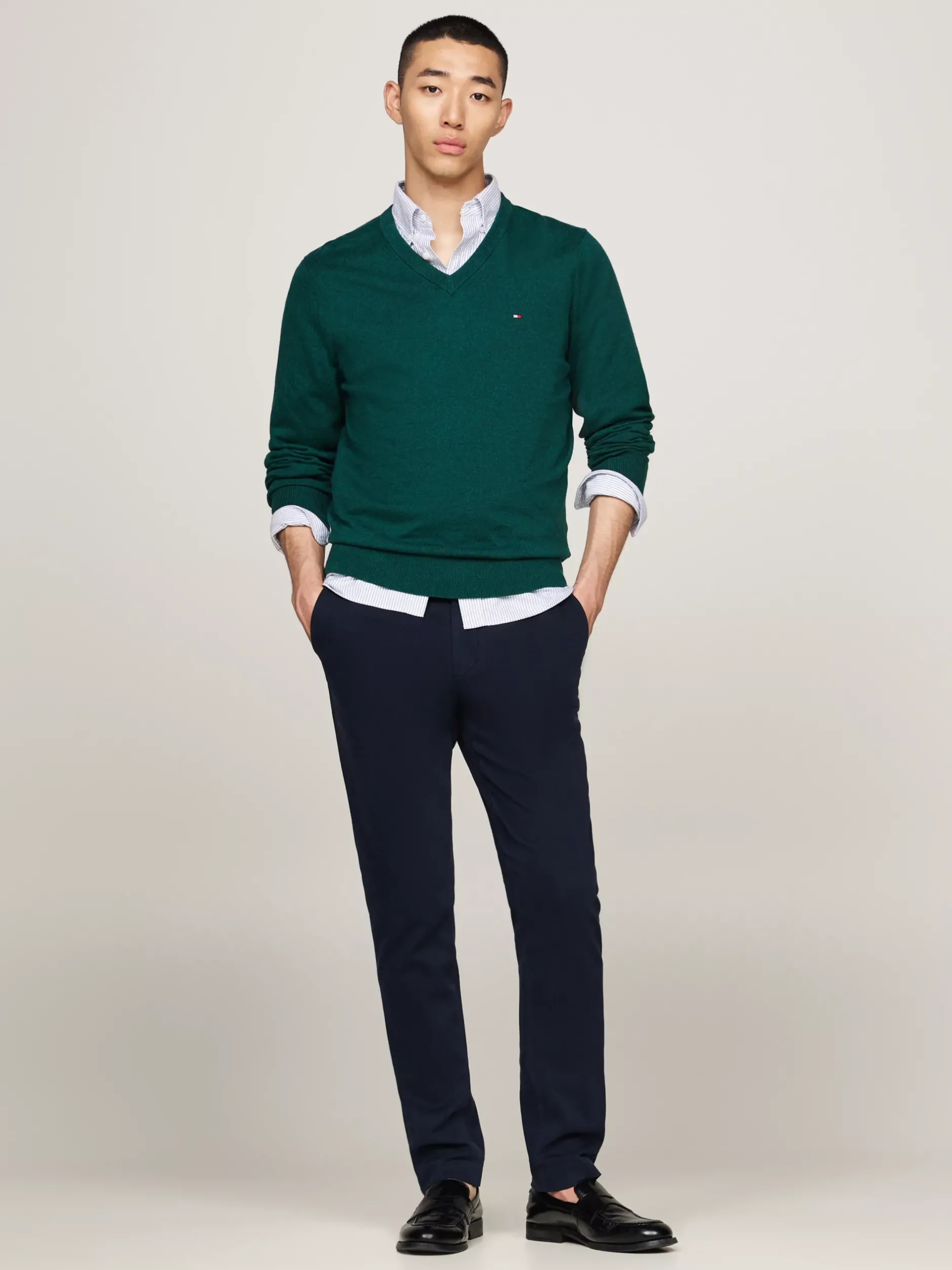 Swetry|Dzianina*Tommy Hilfiger Sweter Z Dekoltem W Szpic Z Kaszmirem ORNAMENTAL GREEN HEATHER