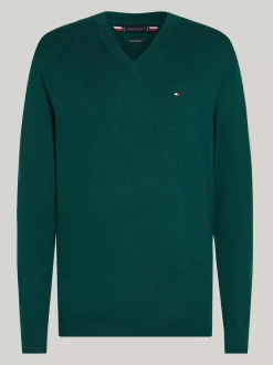 Swetry|Dzianina*Tommy Hilfiger Sweter Z Dekoltem W Szpic Z Kaszmirem ORNAMENTAL GREEN HEATHER