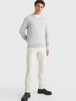Swetry|Dzianina*Tommy Hilfiger Sweter Z Dekoltem W Szpic Z Kaszmirem LIGHT GREY HEATHER