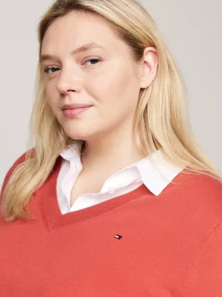 Swetry|Dzianina*Tommy Hilfiger Sweter Z Dekoltem W Szpic Z Kolekcji Curve TERRA RED