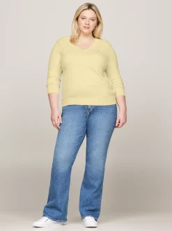 Swetry|Dzianina*Tommy Hilfiger Sweter Z Dekoltem W Szpic Z Kolekcji Curve LEMON ZEST