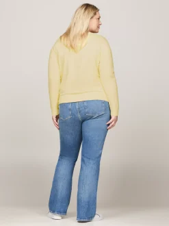 Swetry|Dzianina*Tommy Hilfiger Sweter Z Dekoltem W Szpic Z Kolekcji Curve LEMON ZEST