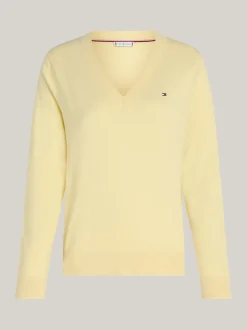 Swetry|Dzianina*Tommy Hilfiger Sweter Z Dekoltem W Szpic Z Kolekcji Curve LEMON ZEST