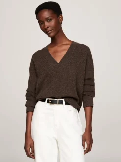 Swetry|Dzianina*Tommy Hilfiger Sweter Z Dekoltem W Szpic Z Kaszmirem LEGACY BROWN HEATHER