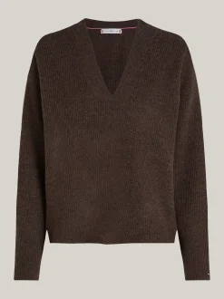 Swetry|Dzianina*Tommy Hilfiger Sweter Z Dekoltem W Szpic Z Kaszmirem LEGACY BROWN HEATHER