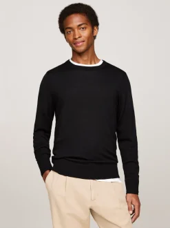 Swetry Z Okrągłym Dekoltem|Swetry*Tommy Hilfiger Sweter Z Delikatnej Wełny Z Merynosa BLACK