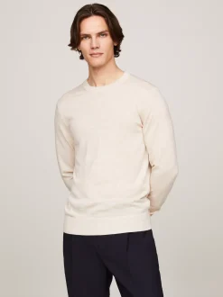 Swetry Z Okrągłym Dekoltem|Swetry*Tommy Hilfiger Sweter Z Delikatnej Wełny Z Merynosa HEATHERED OATMILK